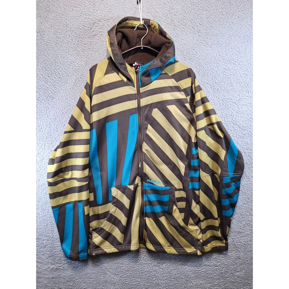Burton Hoodie Mens XL Brown Blue Geometric Full Zip Jacket Streetwear Y2K